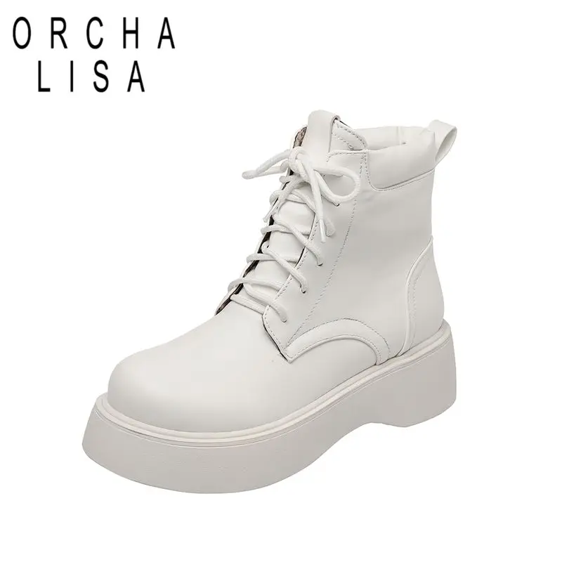 ORCHA LISA Ankle Footwear Booties Female Circular Front Robust Heel Height Raised Sole Tie Up Oversized Fit 43 44 45 Ankle