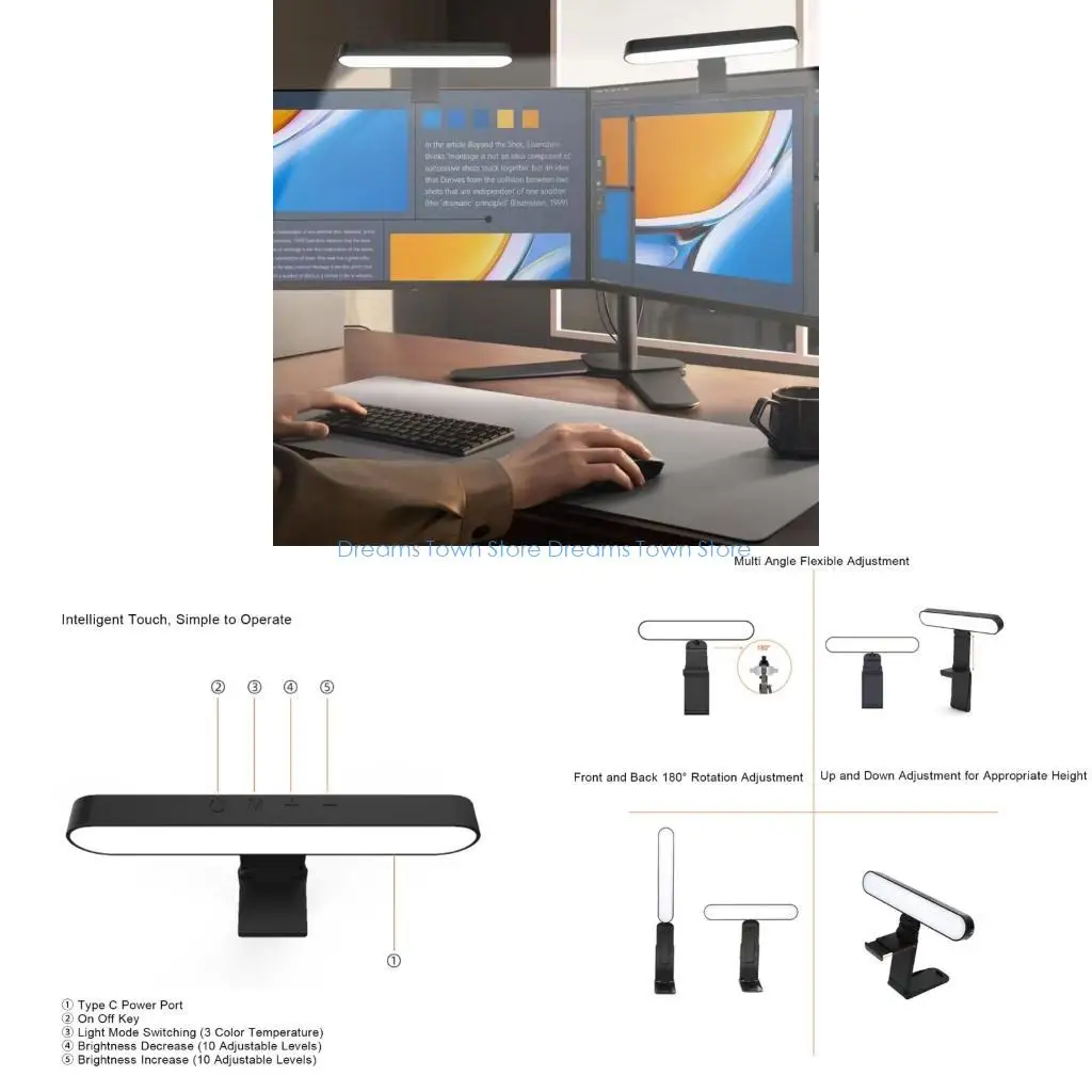 

HX6A Плотная двухпанельная USB-настольная лампа для архитекторов, 3-тоновое настраиваемое освещение, отлично подходит для работы