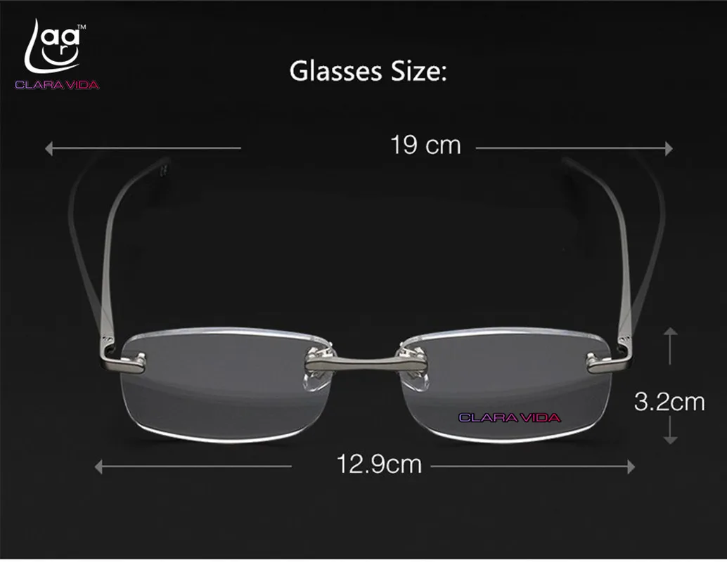 

Clara Vida= Limited Al-mg Rimless Reading Glasses Ultra Light Uv400 Anti-fatigue Lenses +2.0 +2.5 2.75 +3.0 +3.5 3.75