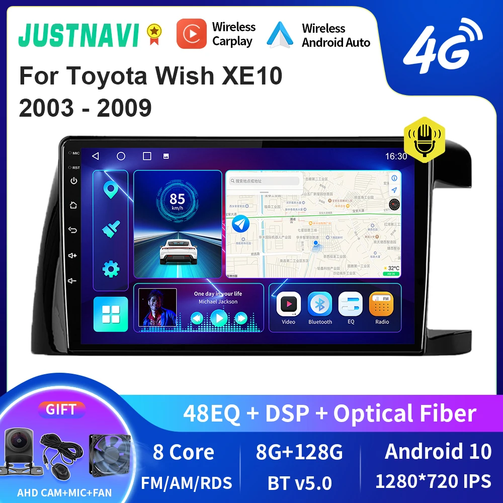 

JUSTNAVI QT10 Wireless CarPlay Android Auto Radio For Toyota Wish XE10 2003 - 2009 Stereo Car Multimedia Video Player GPS DVD BT