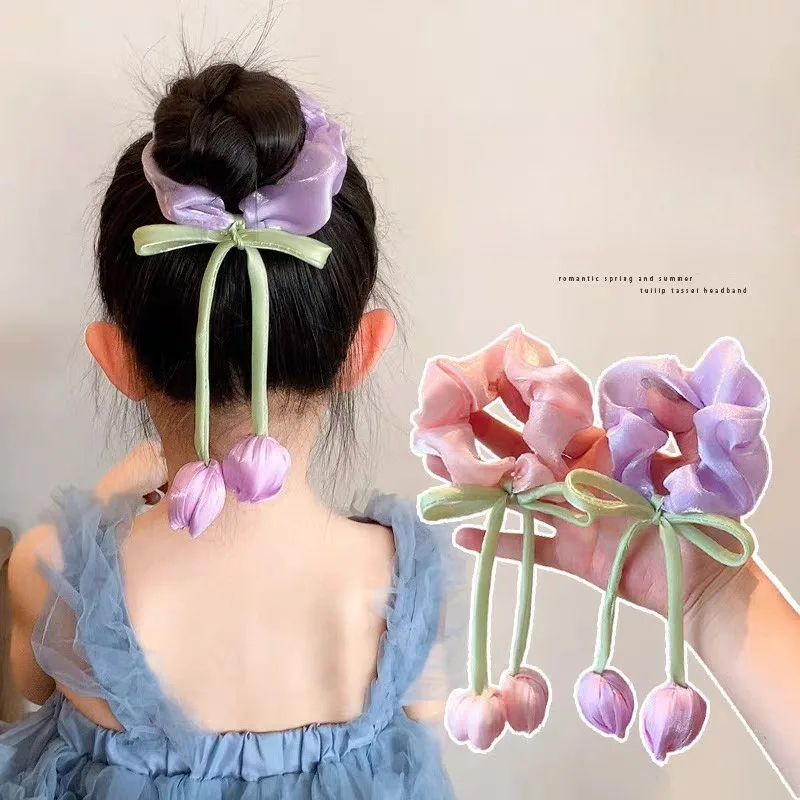 

Girls Cute Tulip Flower Large Scrunchie For Women Sweet Hair Ornament Hairband Hair Tie Fashion Hair Accessories цветы Волосы