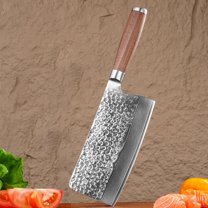

7.3 Inch Chinese Chef Knife 67-layers Damascus Steel 10Cr15Mov Blade Walnut Wood Handle Slicing Vegetables Cleaver Kitchen Knife