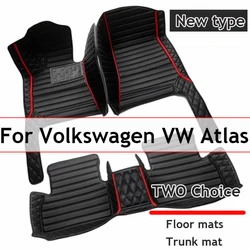 Car Mats For Volkswagen VW Atlas Teramont CA1 2017~2022 Auto Interior Parts Floor Rug Carpet Luxury Leather Mat Car Accessories