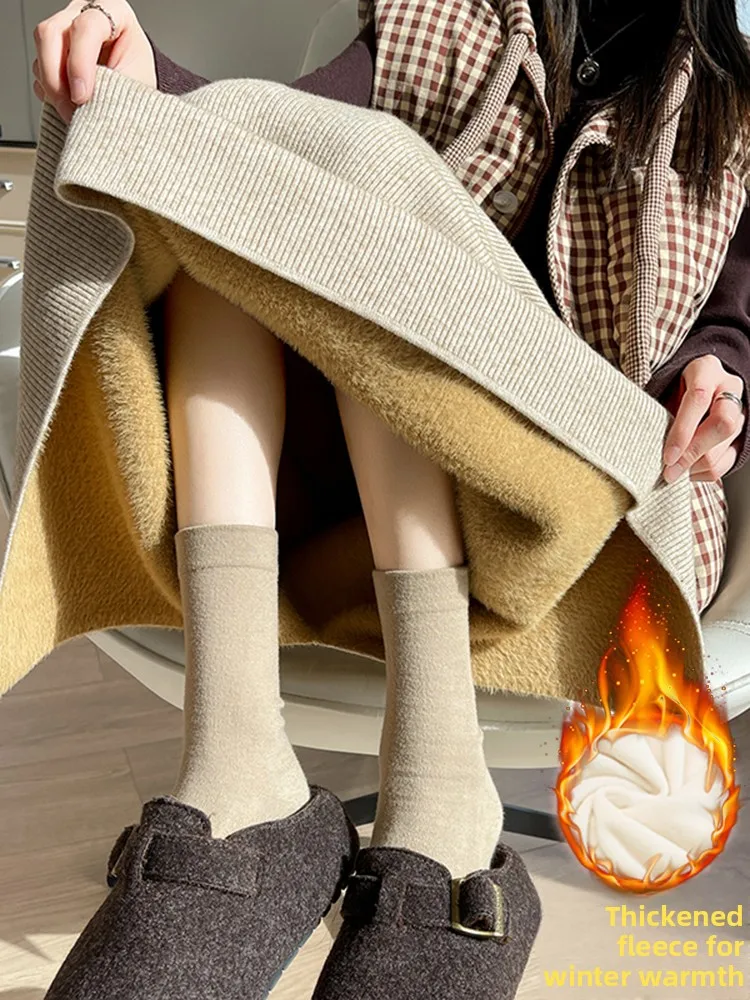 

Модная вязаная юбка миди на флисовой подкладке с высокой талией, прямого кроя, осенне-зимняя женская одежда, элегантная повседневная юбка