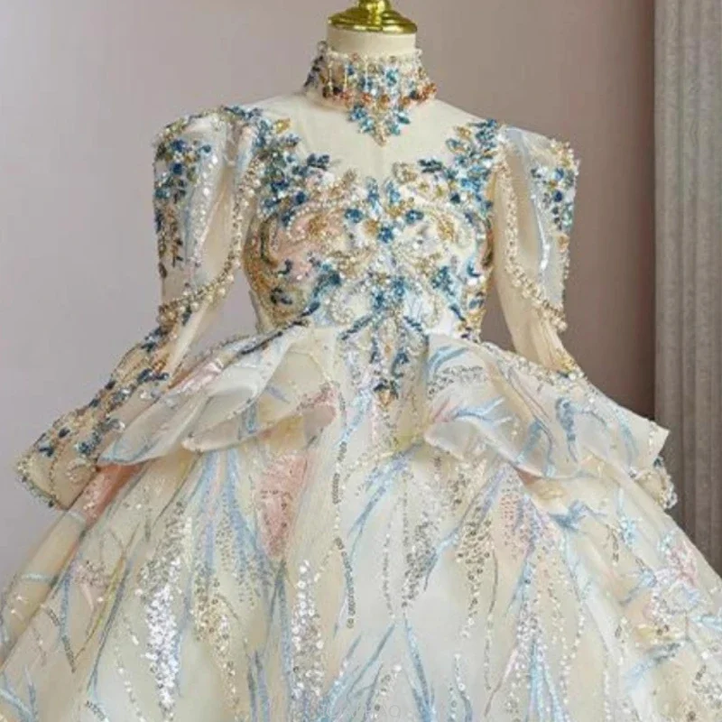 

Летнее праздничное платье для девочек, пышный наряд принцессы с цветочным узором для девочек, торжественное платье для фортепиано, выступления, дня рождения, свадьбы