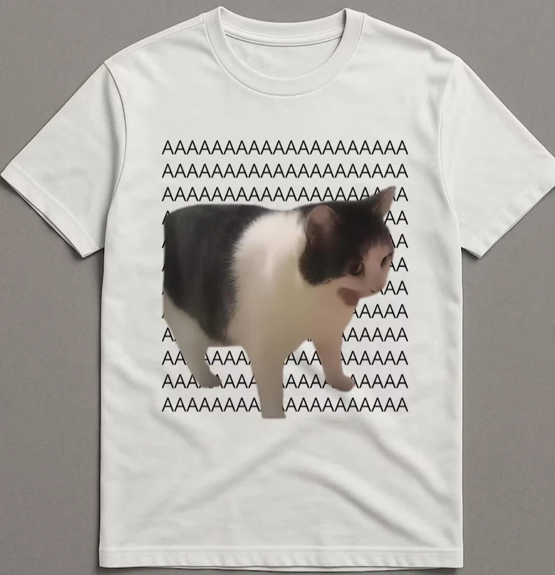 Screaming Cat Meme Graphic T-shirt Funny Internet Meme Y2K Style T-shirt Funny Meme Harajuku Y2K T-shirt Men Women Streetwear