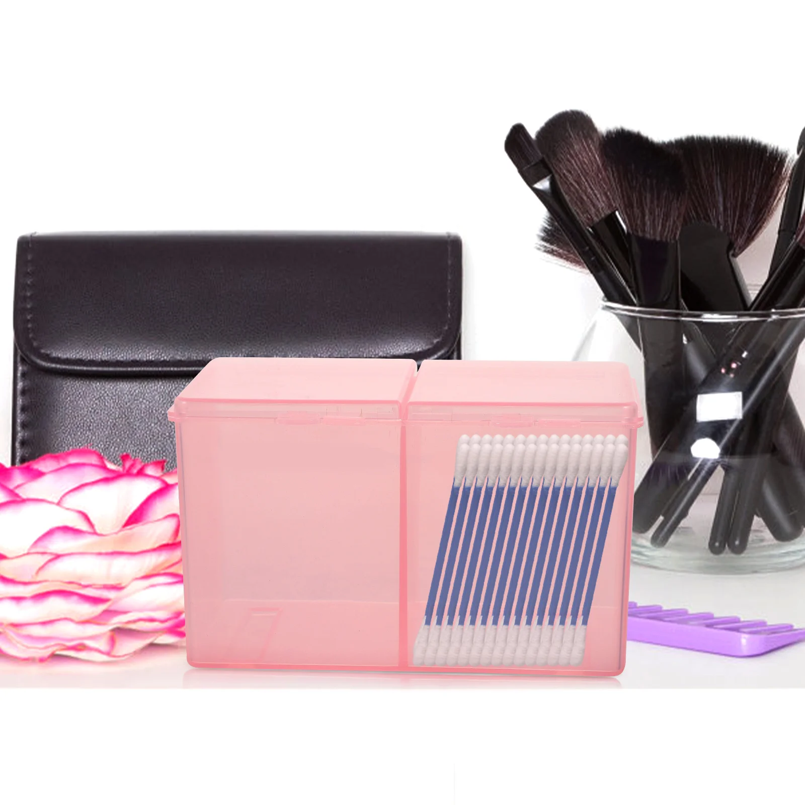 

2pcs Makeup Cotton Storage Box Cotton Swab Organizer Transparent Dustproof Container For Women Pink Durable