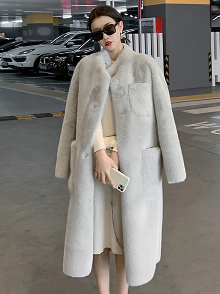 Women's Clothing Fashionable All-Match Mid-Length Faux Fur Coat  Winter New  No.2