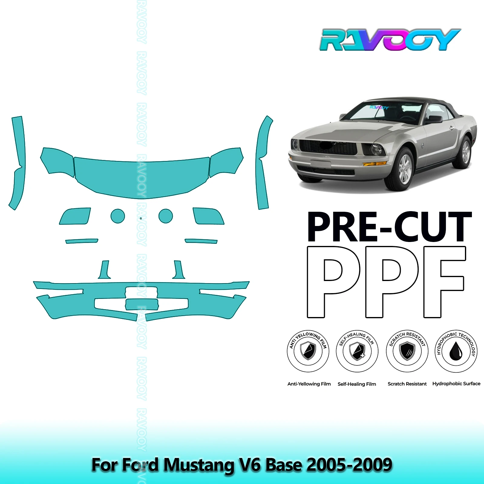

8.5Mil Precut Paint Protection Film PPF Clear Bra Front Kit For Ford Mustang V6 Base 2005-2009