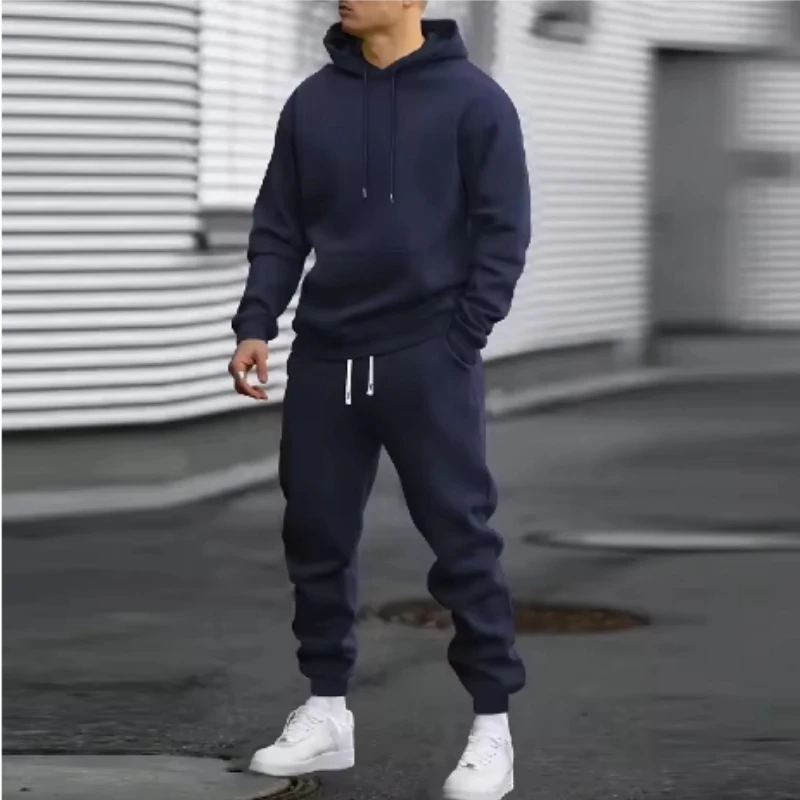 2025 Men's Autumn and Winter New Solid Color Hoodie+pants Two-piece Set Fashionable Casual Sports Set Size S-3XL Men's Tracksuit
