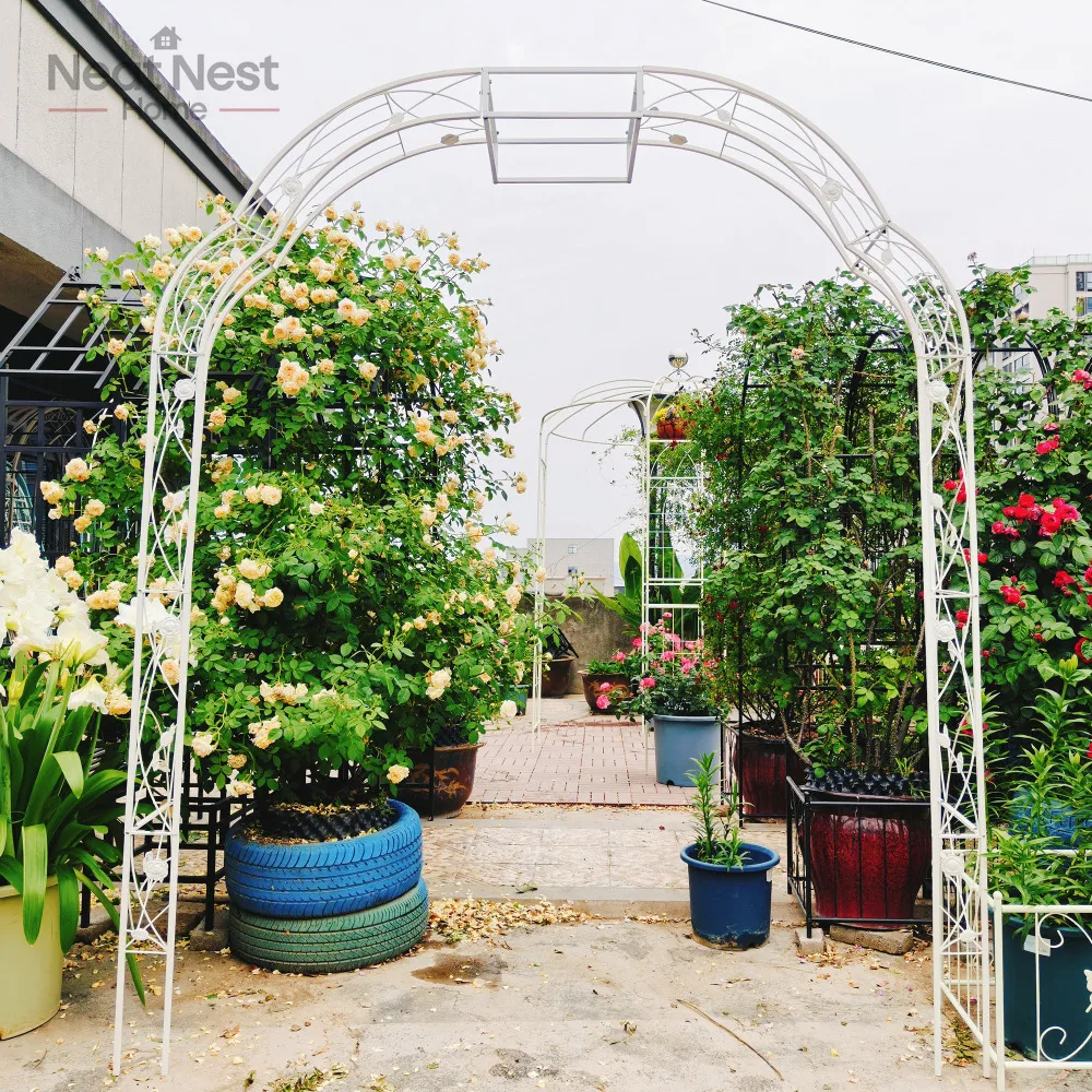 

W74.4'' x H98.4'' Metal Garden Arch, Garden Arbor Trellis Climbing Plants Support Rose Arbor ,Outdoor arch Cream White/Black