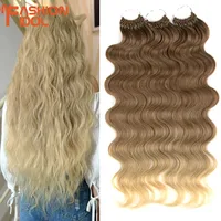 FASHION IDOL 22 pulgadas cuerpo ondulado pelo de ganchillo pelo sintético largo suave trenzas de diosa Ondulado Natural extensiones de cabello Rubio degradado