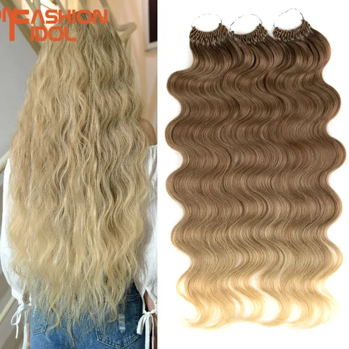 FASHION IDOL 22 pulgadas cuerpo ondulado pelo de ganchillo pelo sintético largo suave trenzas de diosa Ondulado Natural extensiones de cabello Rubio degradado