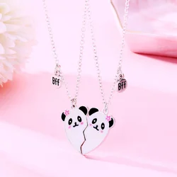2022 Cartoon Panda Heart Broken Pendant Necklace BFF Couple Jewelry for Kids Girls Fashion Friendship Best Friends Gifts