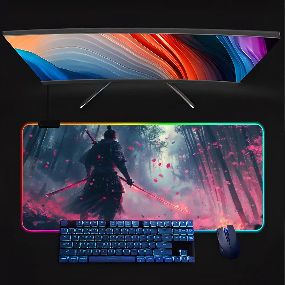 samurai Mouse Pad Keyboard LED RGB Pc Gamer Glowing Rubber mause pad  Cute Cartoon Gaming Computer Boys Girls Friends Holiday Gi