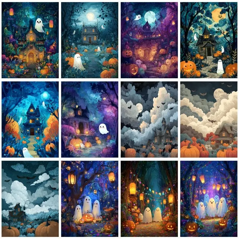 

CHENISTORY 5D DIY Diamond Embroidery Halloween Scenery Rhinestone Picture Diamond Painting Cross Stitch New Arrival Wall Art