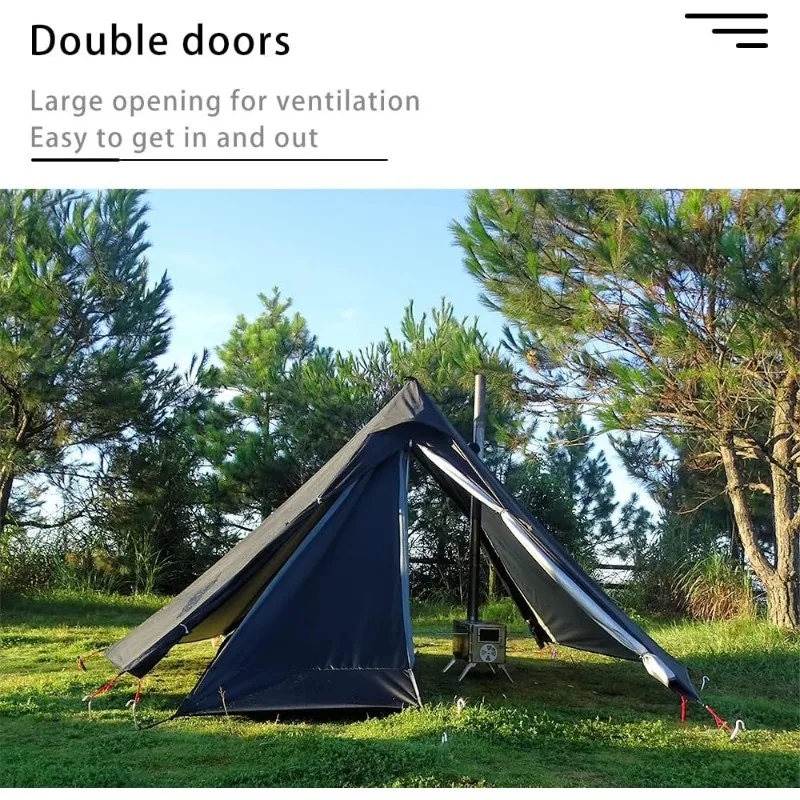 خيمة تخييم هرمية خفيفة للغاية بطبقة مزدوجة خيمة ساخنة مع نافذة مدخنة محمولة منفردة/خيمة الغابة الخارجية لشخص أو شخصين