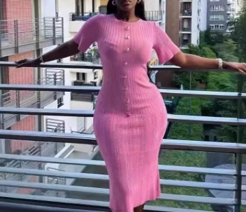 Robe en tricot à simple boutonnage pour femme, col rond chic, manches courtes élégantes, mince, rue haute, vintage, coréen, bureau, dame, vêtements décontractés