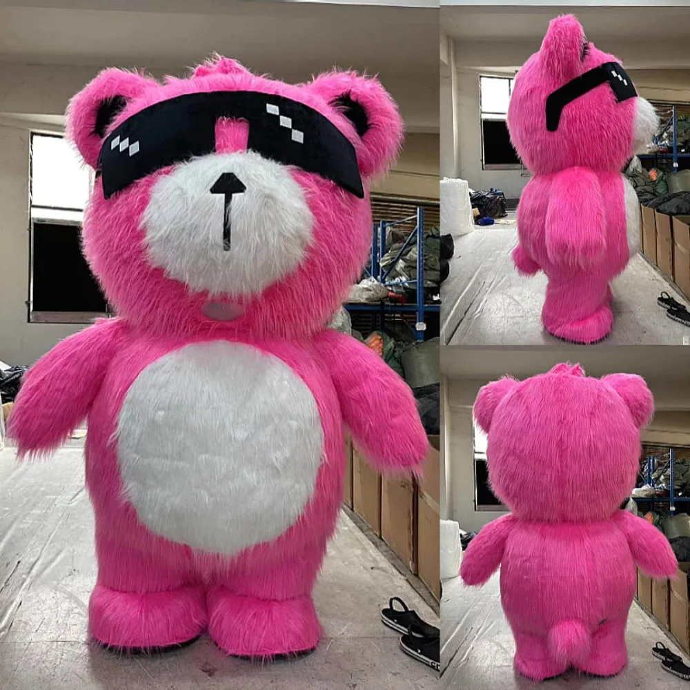 Disfraz de Mascota de Oso con Gafas de Sol Inflables y Coloridas, Disfraz de Animal de Dibujos Animados para Adultos, Conjunto de Mascota para Fiestas, Sin Cargador ni Batería