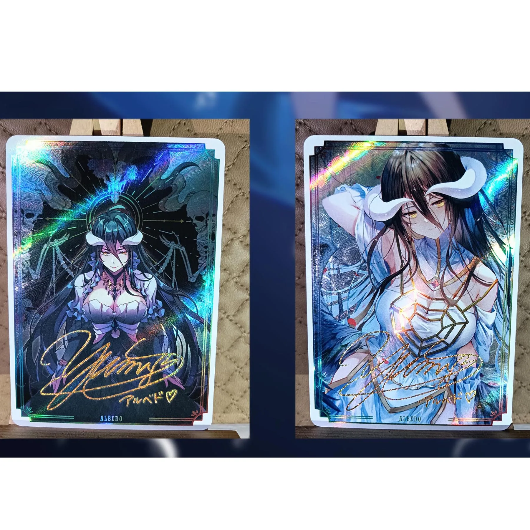 2Pcs/set Diy Self Made Overlord Albedo Collection Card Refraction Color Flash Hot Stamping Signature Anime Cards Gift Toys