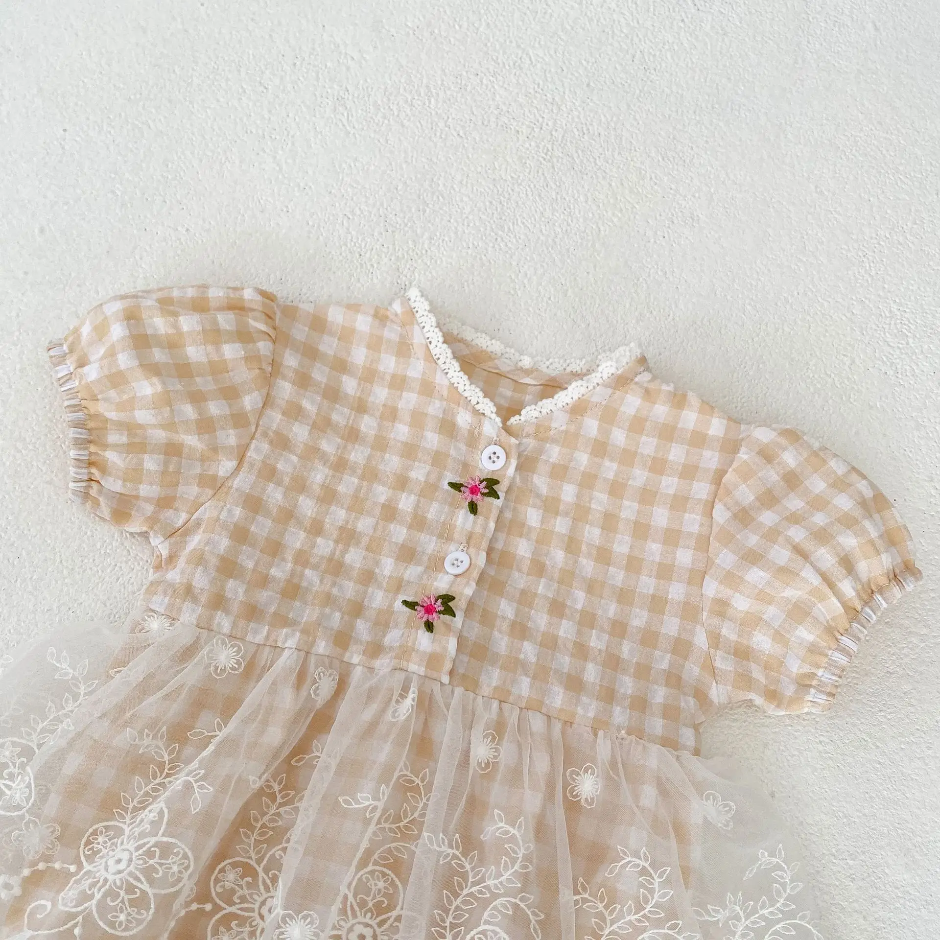 Summer New Baby Clothes Girl Baby Harper Princess Mesh Skirt Bubble Short sleeved jumpsuit