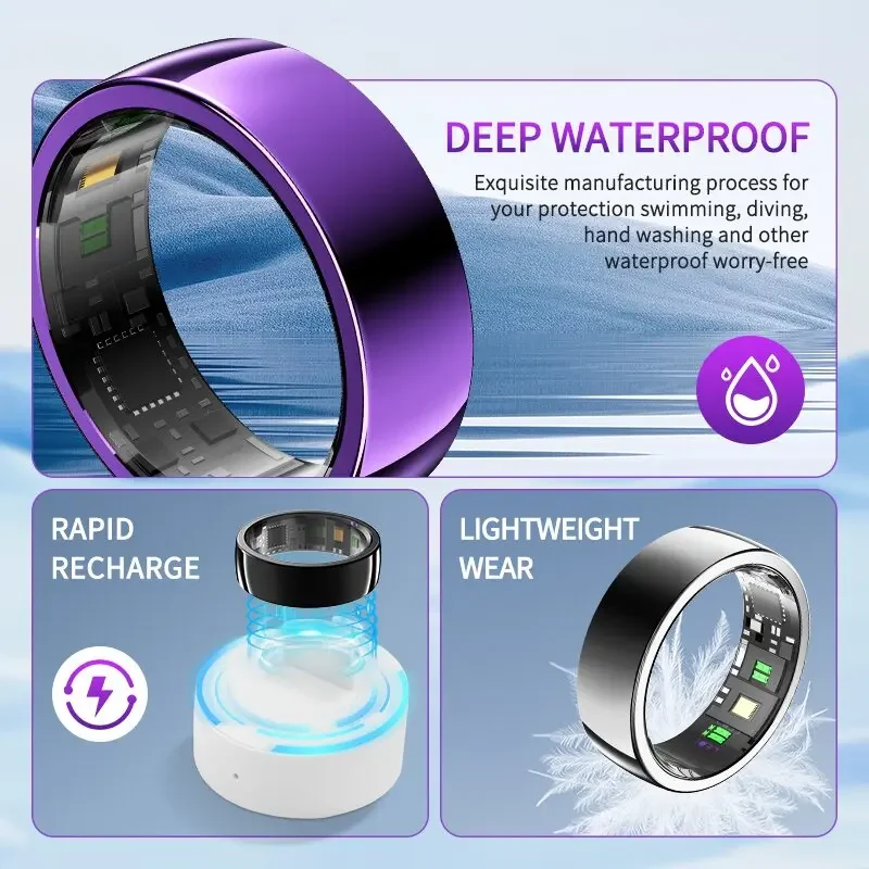 Waterproof Smart Ring Alloy Heart Rate Blood Oxygen Sleep Health Monitoring Sports Fitness Tracker Remote Control Phone Camera