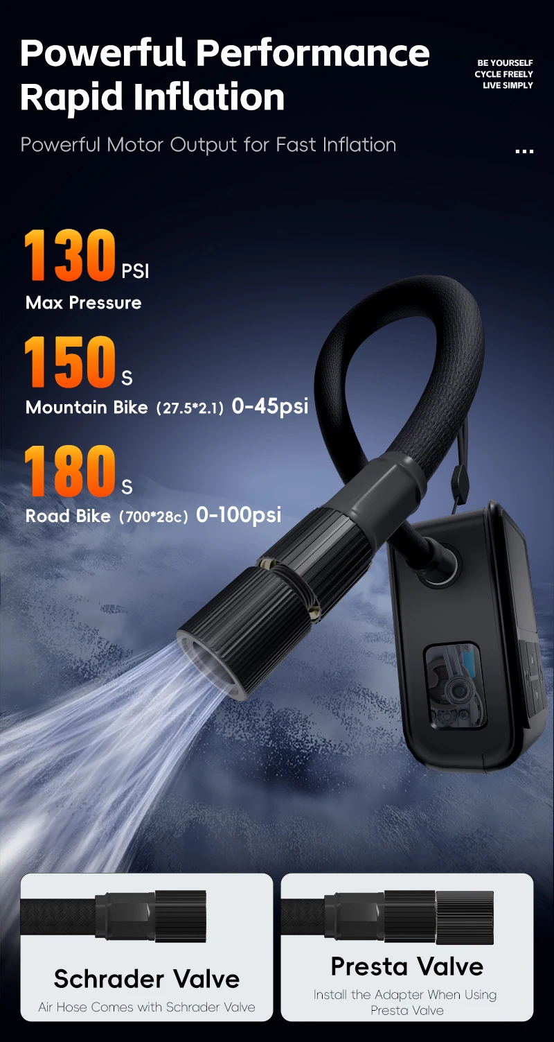 WEST BIKING 130PSI Mini Elektrische Fahrradpumpe Wiederaufladbarer Kompressor Reifenfüller Digitale Anzeige Luftpumpe Fahrradzubehör – Detail 7