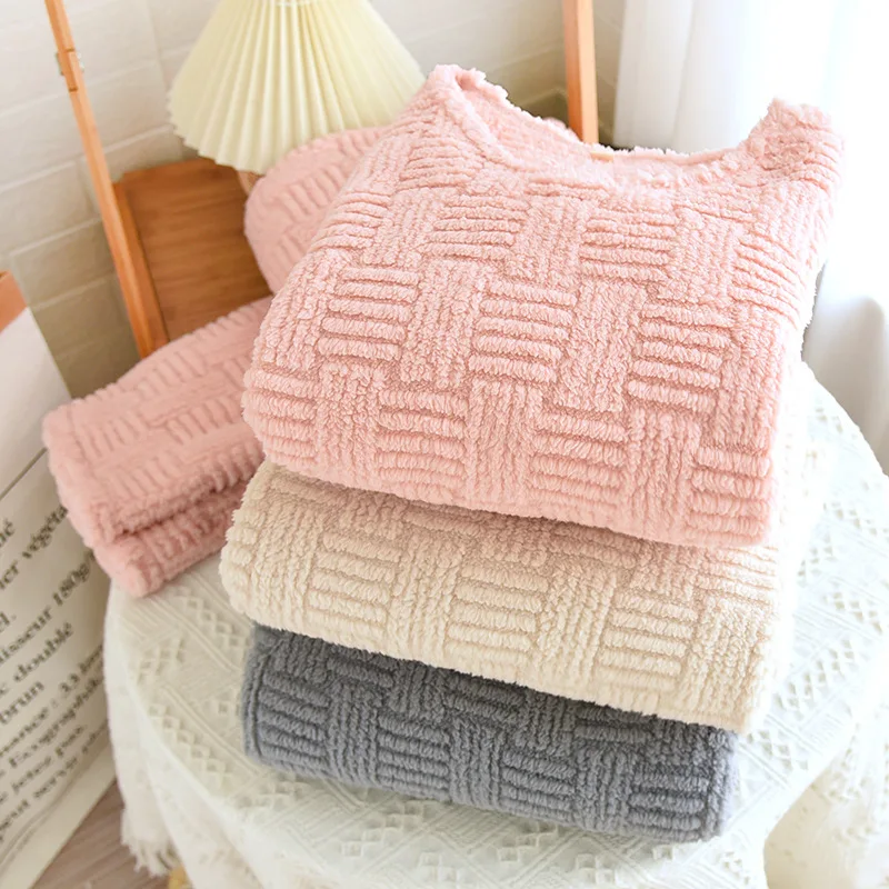 

2023 Winter New Warm Flannel Pajamas Set Women Nightwear Long Sleeve Home Wear Thicke Female Coral Velvet Sleeping Clothes