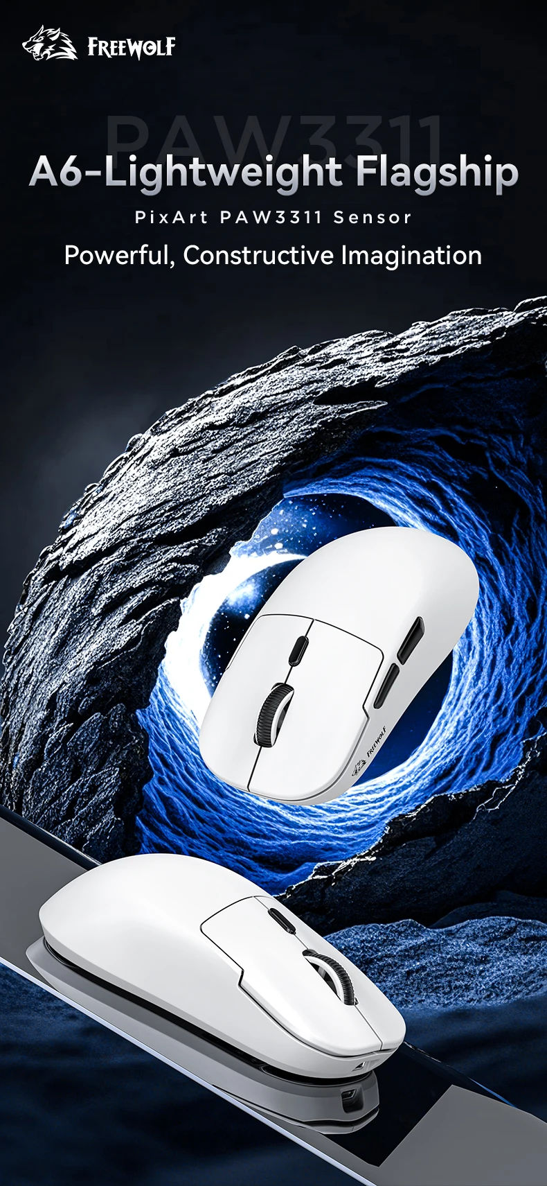 

Трехрежимная беспроводная Bluetooth-мышь FREEWOLF A6, легкая, с игровым чипом PAW3311, специально разработанная для игр