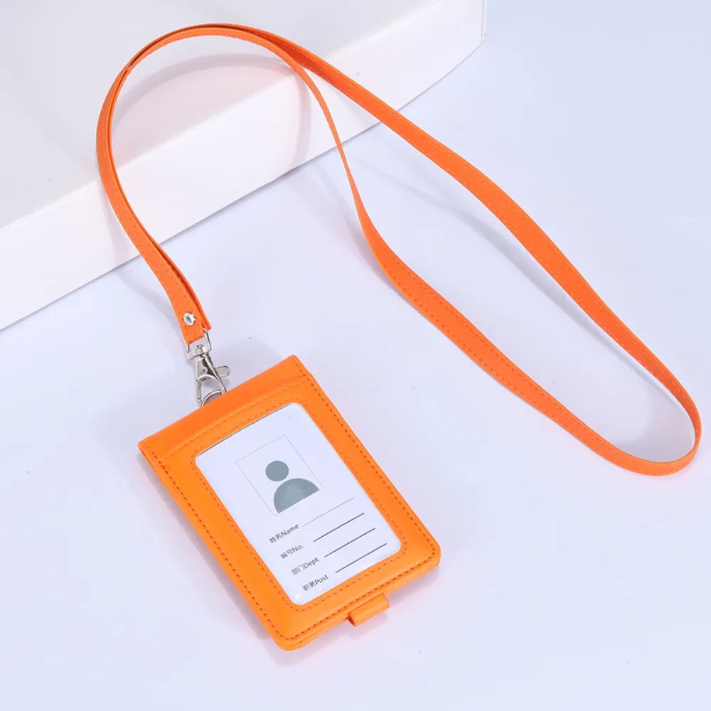 

PU Leather Work Card Holders Solid Color Business Name Badge Holder With Lanyard Credit Card ID Card Cover Office Supplies