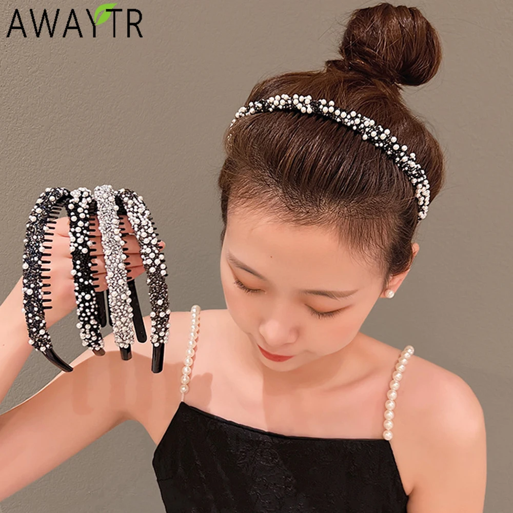 

AWAYTR Pearl Decorated Women's Hairband Fashion Hair Bands Hoop Hollow Plastic Headband For Adult Girls Headwear