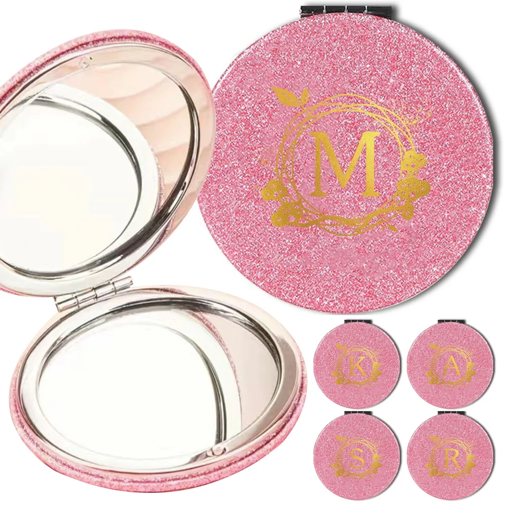 Folding Makeup Mirror Premium Vanity Mirror for Women Girls Stylish Double Sided Glass Mirror Wreath Initial 26 Letters Pattern