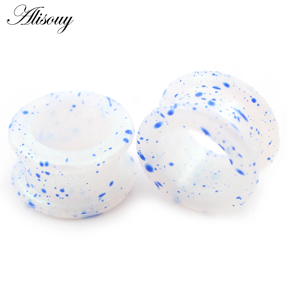 Alisouy 2PC Ear Tunnels Plugs Earrings Expander Stretching Blue Dot Ultra Thin Soft Silicone with Spot Gauges Ear Skins Tunnel