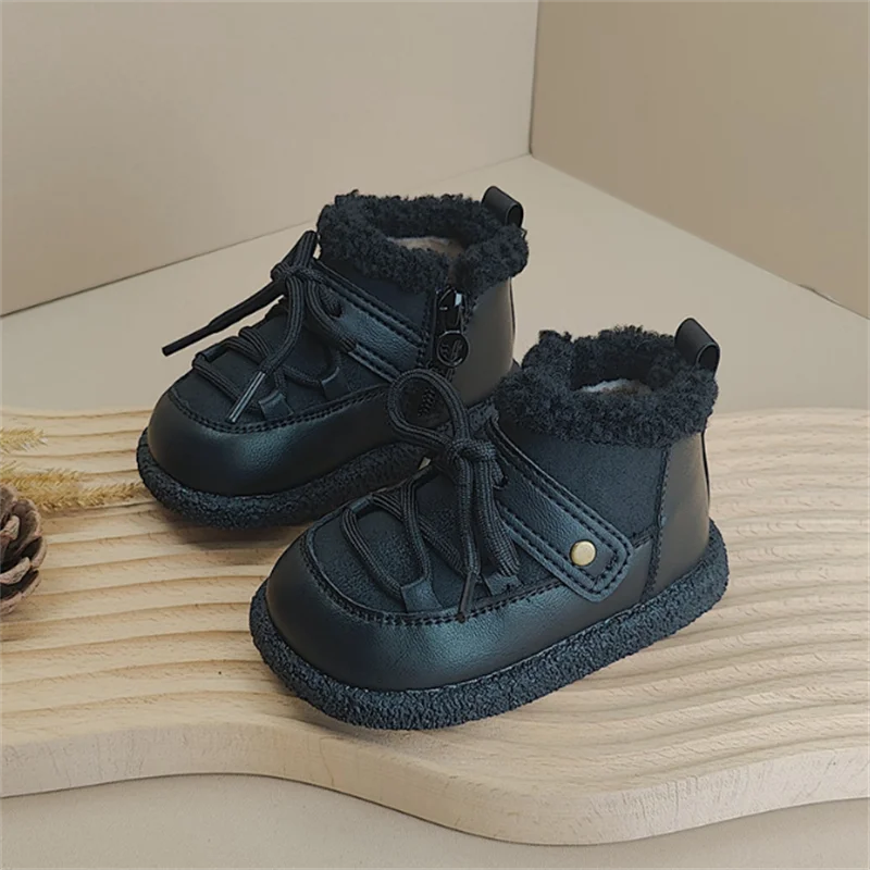 2024 novo inverno botas de bebê de couro quente de pelúcia meninos botas sola macia moda da criança meninas crianças botas de neve ue 16-25