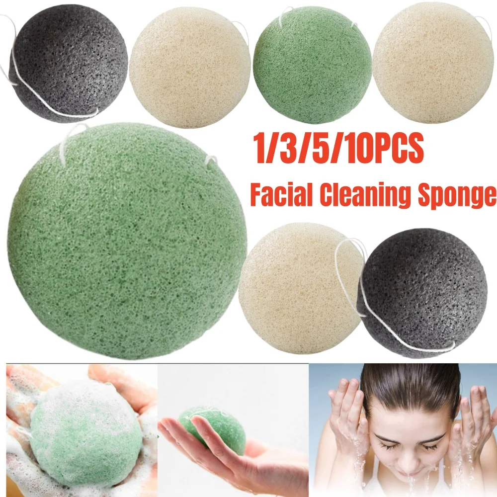 1/3/5/10PCS Konjac Sponge Beauty Essentials 100% Natural Konjac Puff Facial Pore Cleaner Washing Sponge Face Skin Care Tools