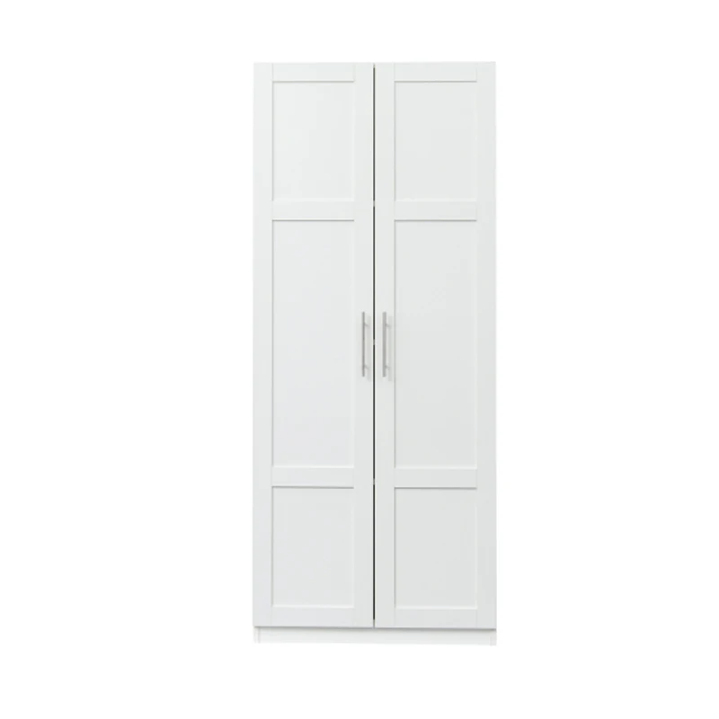 High wardrobe and kitchen cabinet with 2 doors and 3 partitions to separate 4 storage spaces,white