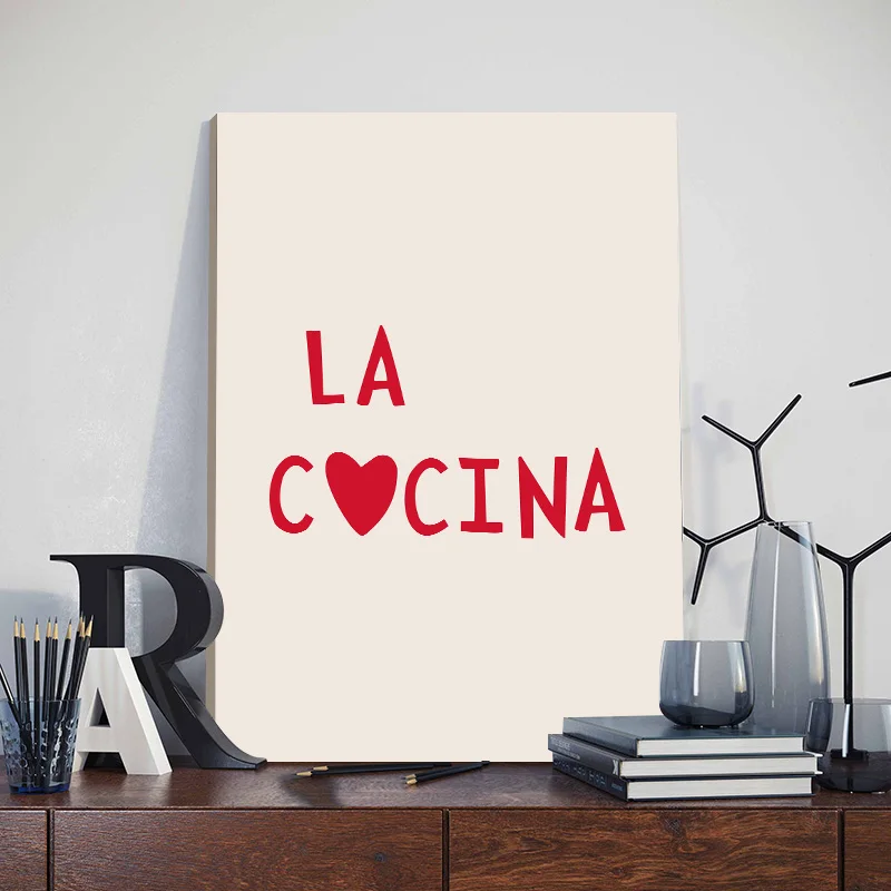 مؤطرة الجمالية المطبخ الأبجدية جدار الفن الأحمر الحب عبارة لطيف الطبخ المشارك موجة جديدة قماش اللوحة ديكور المنزل المطبخ #6