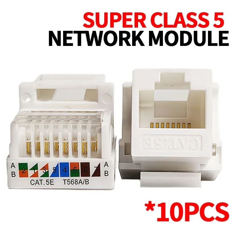 

10PCS Cat5e Tool-Less Keystone Jack Connector Adapter, Keystone Module Connector Internet Network Ethernet LAN Cable