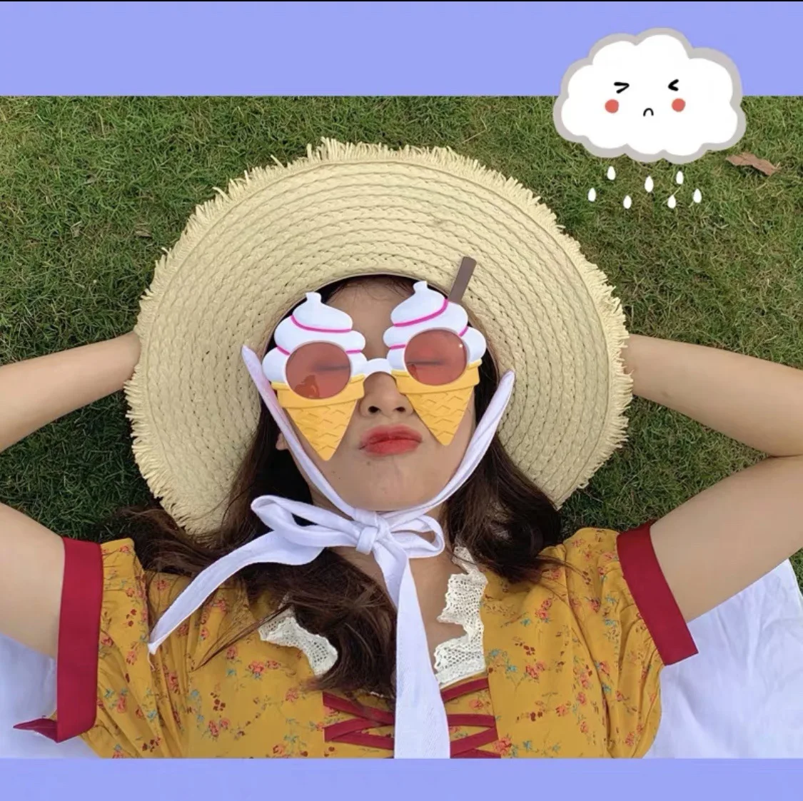 Cute Summer Cream Cone Glasses Girls Ice Cream Shape Ball Sunglasses Birthday Party Photo Props Halloween Dress Up Gift Party