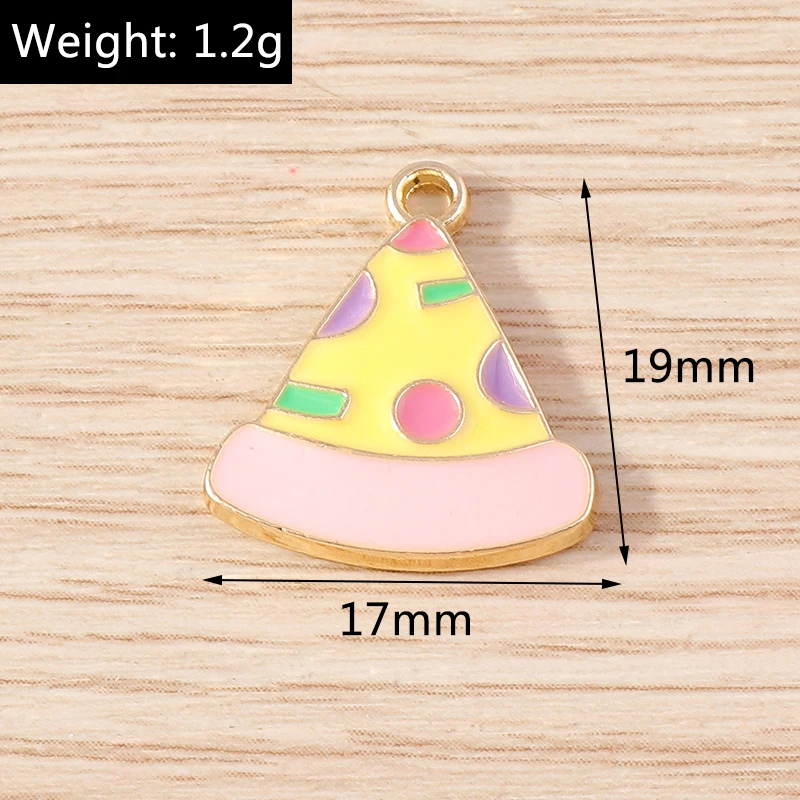 10 Stück 17x19mm Niedliche Lebensmittel-Anhänger, Emaille-Dreieck-Pizza-Anhänger für die Herstellung von Ohrringen, Halsketten, DIY-Handwerk und Schmuckzubehör – Detail 1