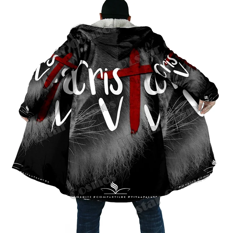 

New Fashion Winter Hooded Cape God Jesus Pattern 3D Printed Men's Thick Wool Hooded Cape Unisex Casual Warm Hooded Cape Coat top