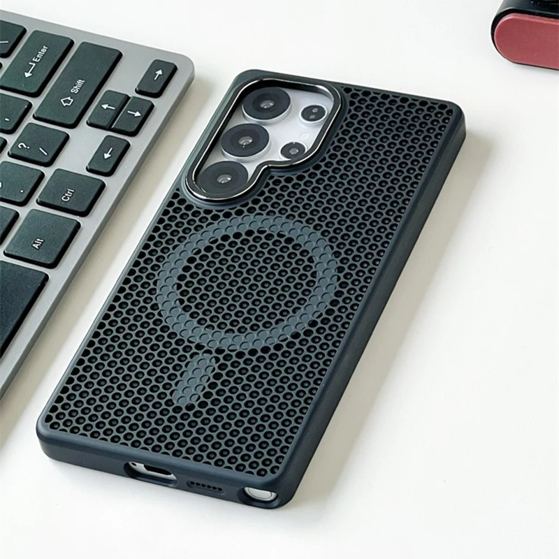 العسل شبكة شبكة التبريد Magsafe قضية الهاتف لسامسونج غالاكسي S25 S25 الترا S24 S23 متجمد اللاسلكية شحن غطاء الكمبيوتر الصلب