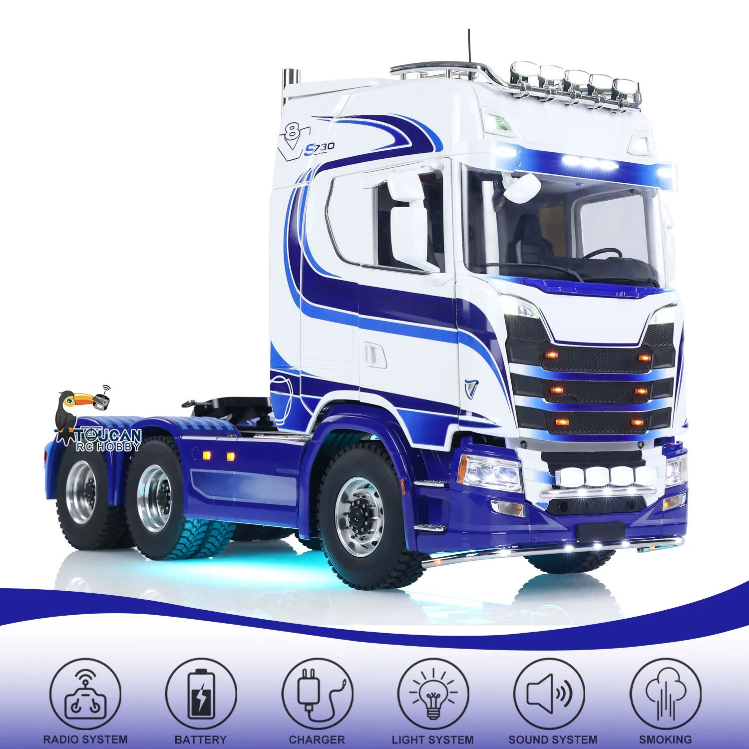 TOUCAN 6x6 1/14 Zdalnie Sterowany Ciągnik Ciężarowy 770S Samochody RC 2-biegowa Skrzynia Biegów Model Metalowe Podwozie Oś Symulowane Efekty Dymu