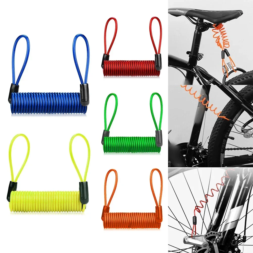 Cerradura de freno de disco para casco de motocicleta, cuerda de recordatorio de resorte antirrobo de 120cm, cable de resorte de 2 extremos bucados