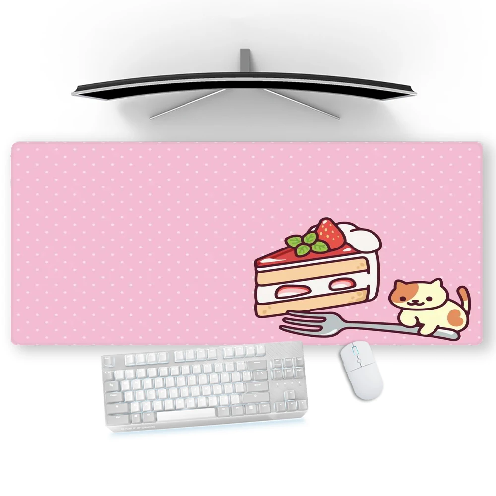 

Pink Mouse Pad with Cats Computer Carpet Cat Desk Accessories Deskmat Kawaii Aesthetic Cute Pc Gaming Extended Custom Print Rug