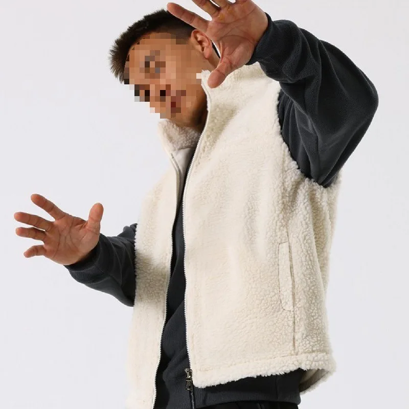 

Minsu European Size Solid Color Lamb Wool Vest for Men, Outerwear Vest, White and Black, Youthful and Trendy