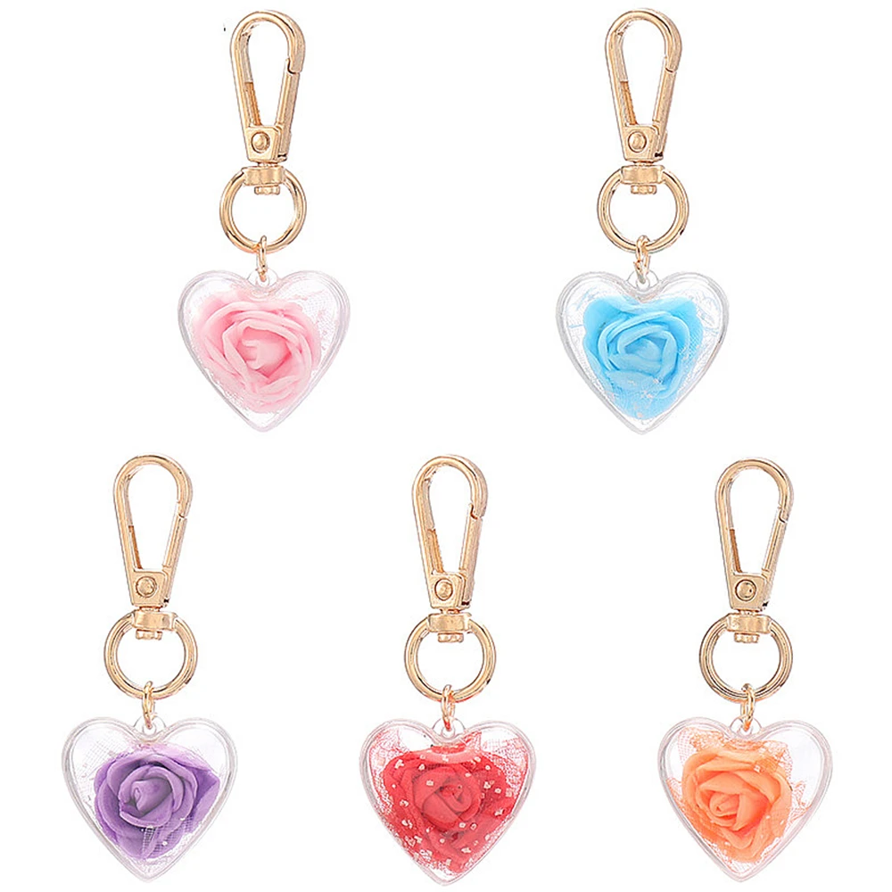 Fashion Rose Heart Pendant Keychain For Women Flower Love Keyring Bag Charms Ornaments Car Key Holder Accessories Couple Gifts