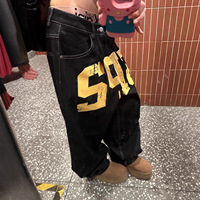 American Retro Wide Leg Men's Jeans Straight Casual Loose High Street Trend Neutral OOTD Long Pants Digital Print High Waist