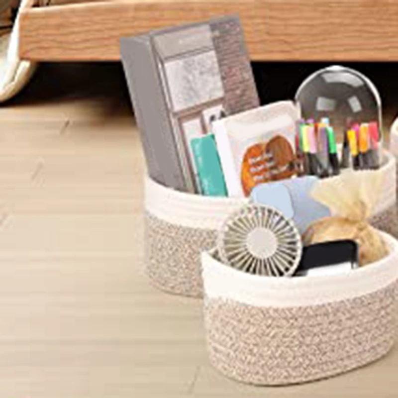 Desktop Cotton Rope Woven Storage Basket 4-Piece Set Square Storage Basket Toy Storage Basket Large Storage Basket