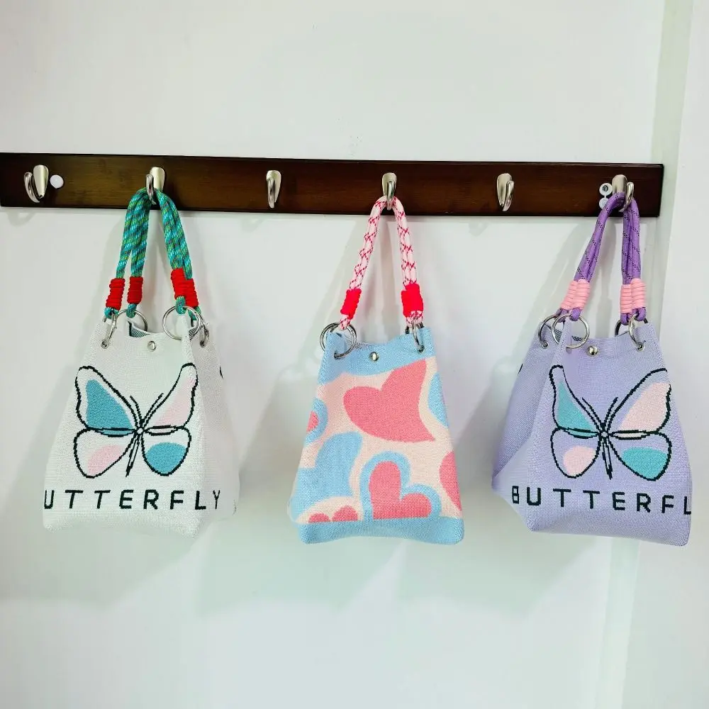 

Butterfly Knitted Bucket Bag Women's Fashion Handbag Versatile Knitted Wrist Bag Shopping Handbag Cute Handbag
